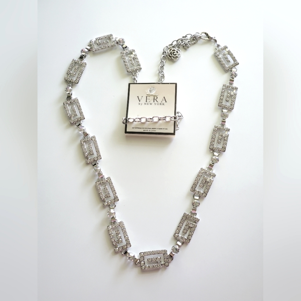Rhinestone Chain Belt - Vintage Greek Key Design with a Rose Drop